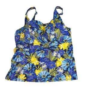 Lands End Womens Tankini Top Underwire size 20W Blue Yellow Floral